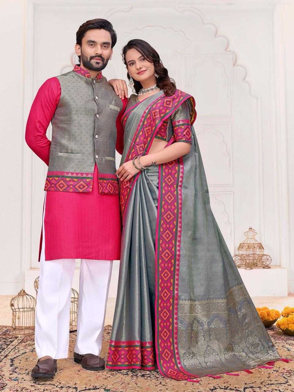 Couple Matching Ethnic Outfits Couple Kurta Pajama and Saree Sets Festive Matching Couple Dresses