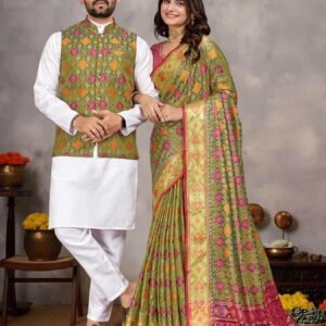 Couple Matching Ethnic Outfits Couple Kurta Pajama and Saree Sets
