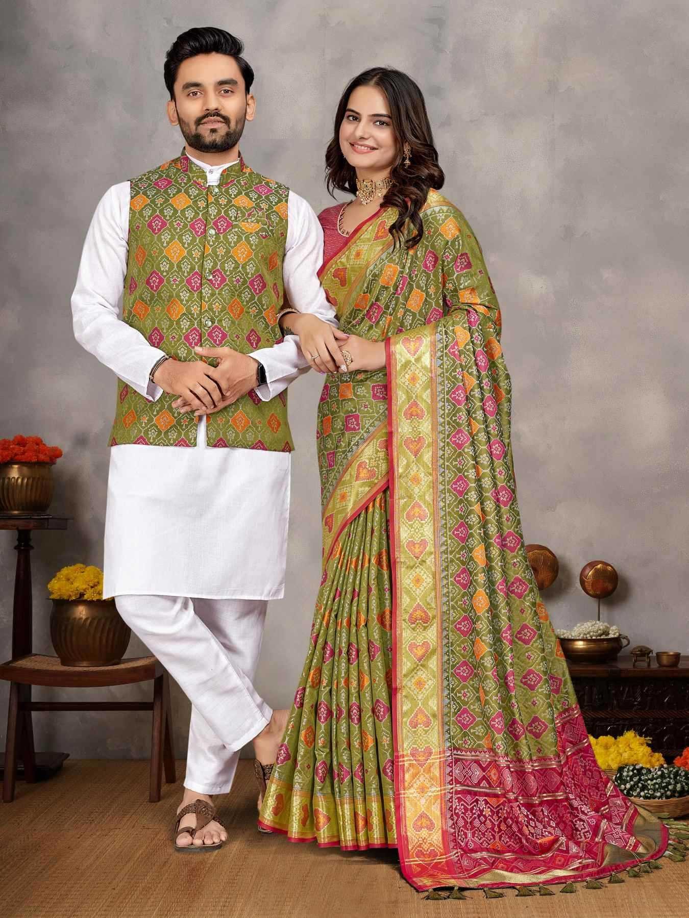 Couple Matching Ethnic Outfits Couple Kurta Pajama and Saree Sets
